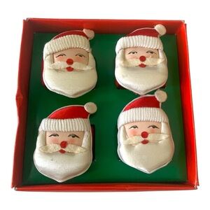NIB Vintage Satin Santa Face Napkin Rings Christmas Tableware Home Decor